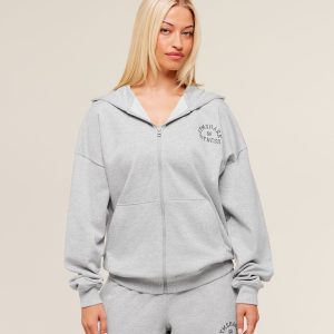 Fitness Embroidered Graphic Zip Up Hoodie