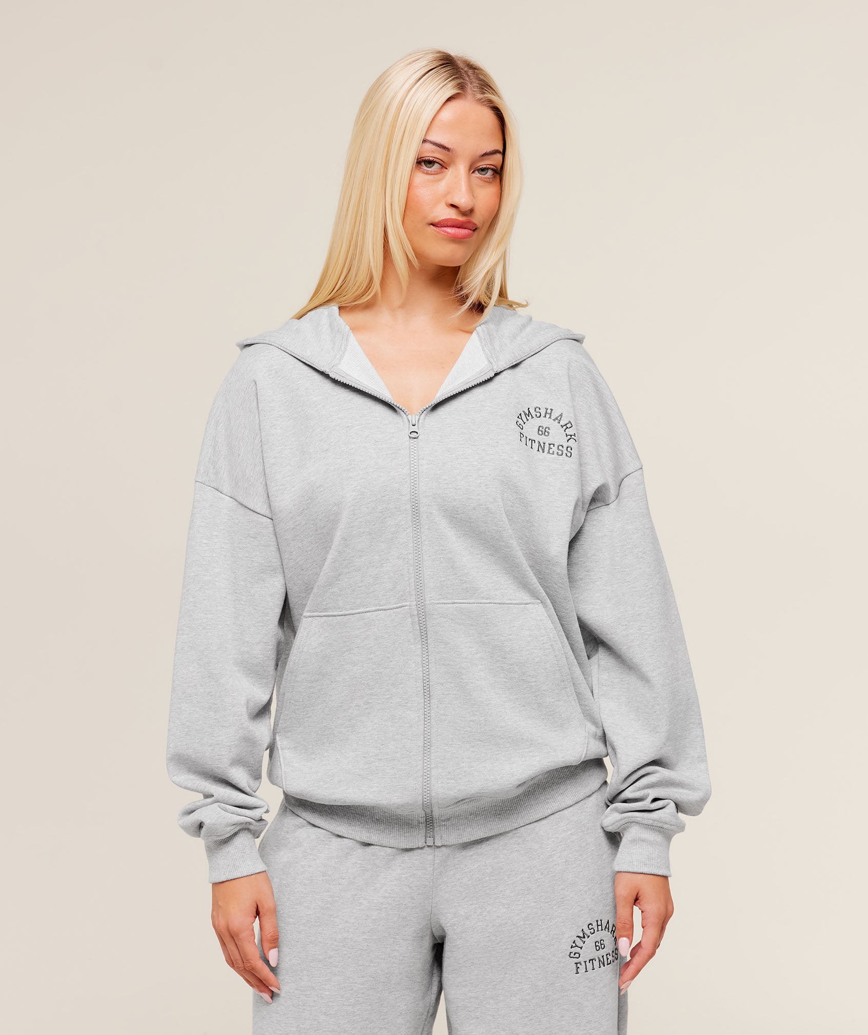 Fitness Embroidered Graphic Zip Up Hoodie