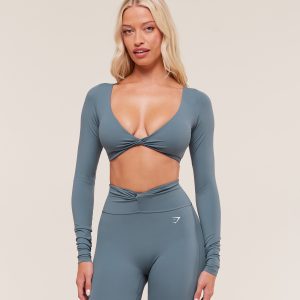 Twist Front Long Sleeve Crop Top